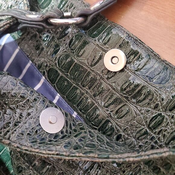 Steven By Steve Madden Green Faux Snakeskin Large Shoulder Bag Tote w/Silver - Picture 3 of 10